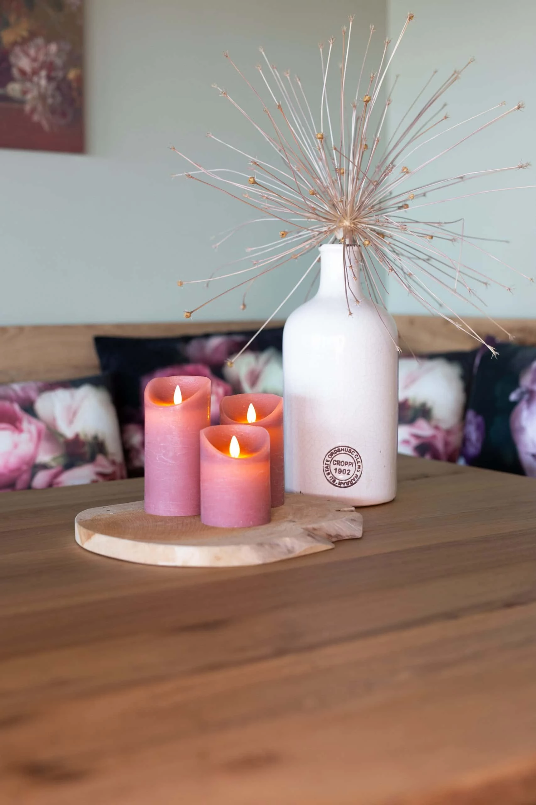 Kaars Wax Rustiek Bordeaux Rood, Bewegende Vlam 5 Kaars Wax Rustiek Bordeaux Rood, Bewegende Vlam - Afbeelding 3