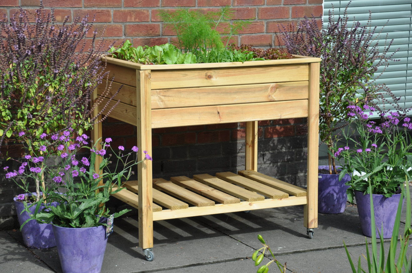 Voorkant -Huisdecoratie Winkel kweektafel planter on wheels